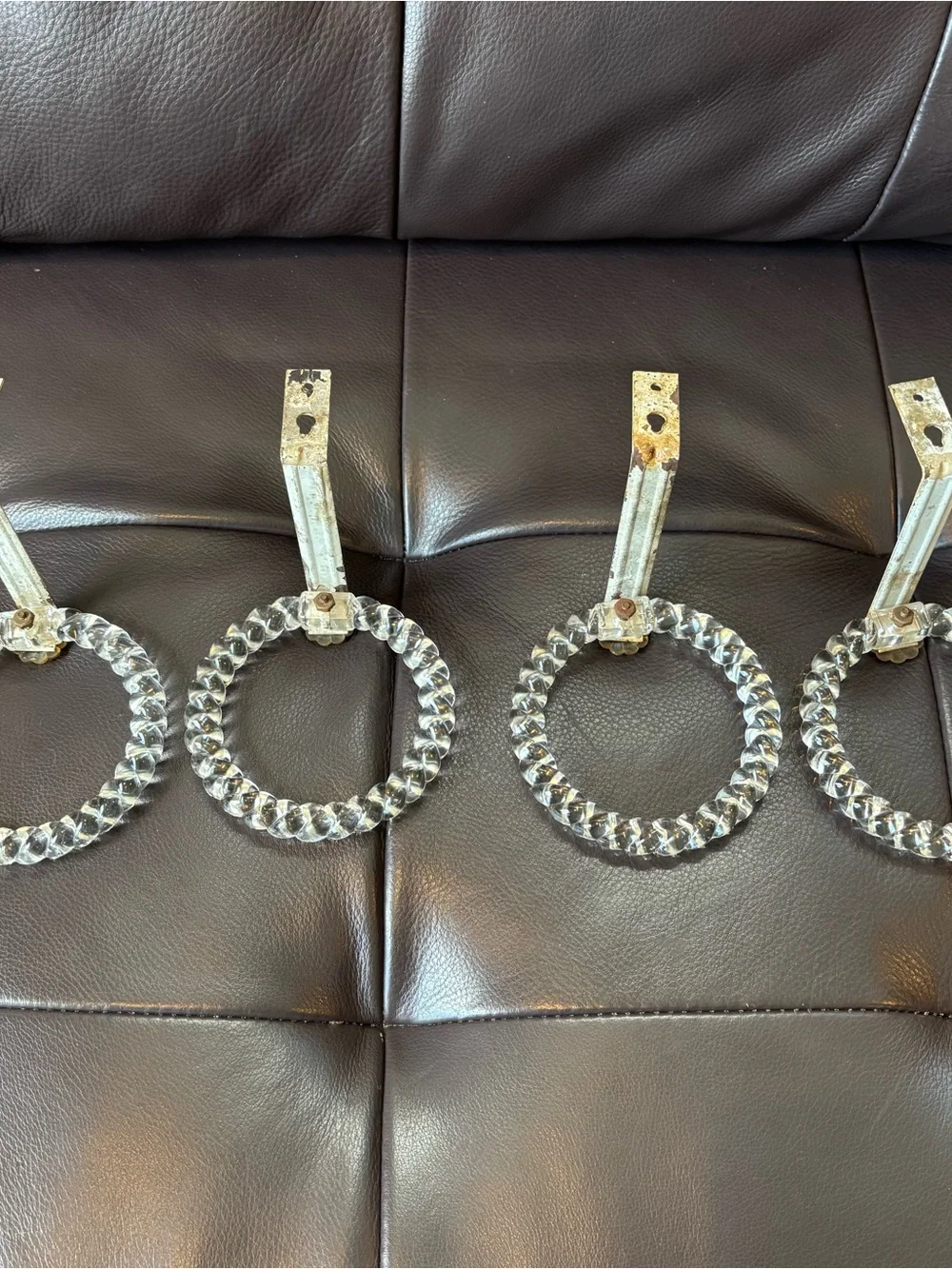 Set of 4 Vintage Clear Glass Ring Curtain Tiebacks with Floral Accent